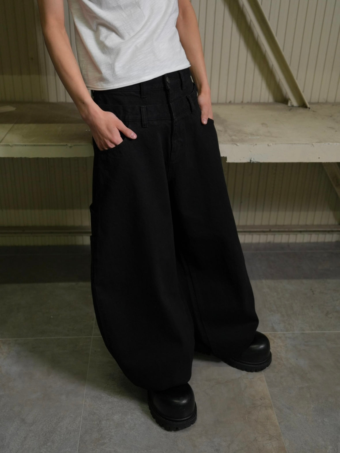 【Lee fi Ne】Double Waist Baggy Jeans