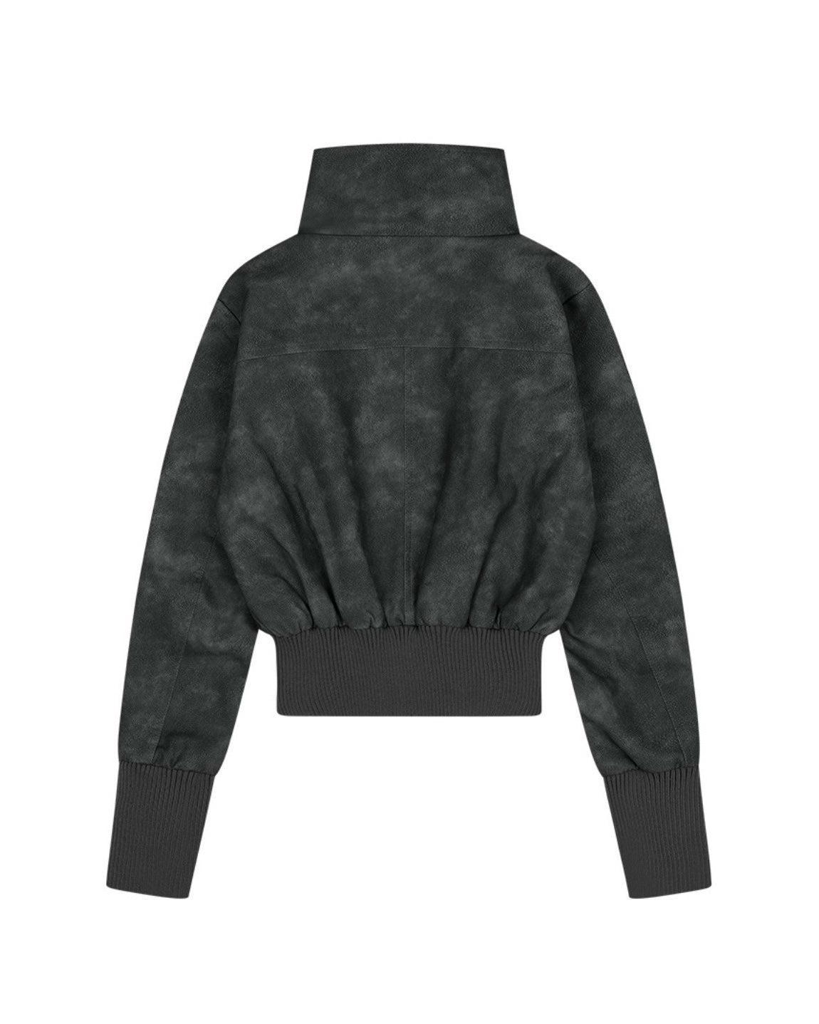 【FANCY CLUB】HIGH-NECK RIBBED LEATHER JACKET
