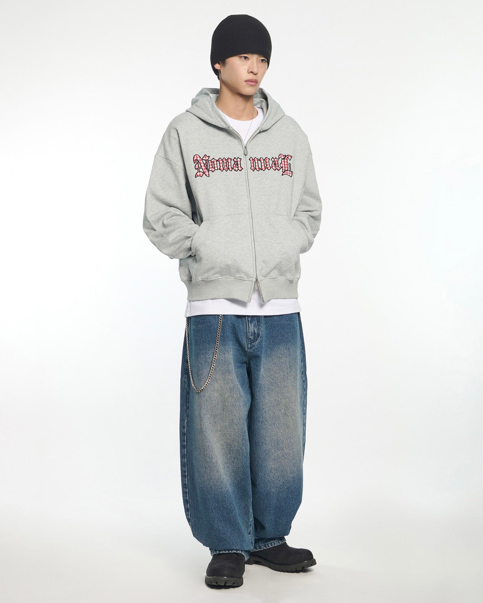 【NOMANUAL】GOTHIC CHECK PATCH HOODED ZIP-UP
