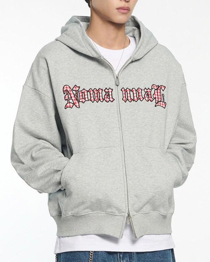 【NOMANUAL】GOTHIC CHECK PATCH HOODED ZIP-UP