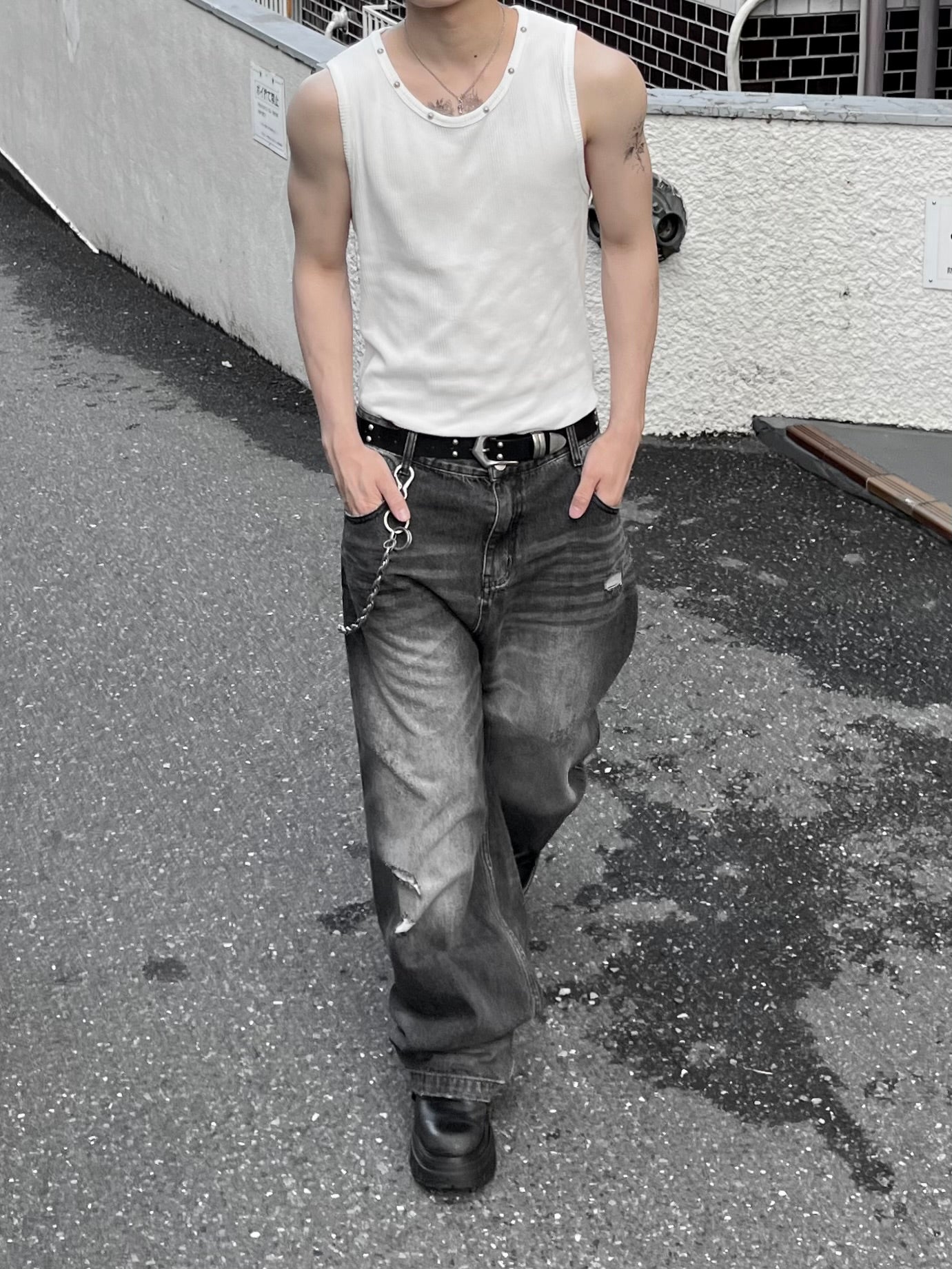 大阪店WEB限定受注制【Chikashitsu +】neck studs tank (3color)