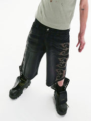 【E RIN AI E】WHISKER LEATHER EMBRO E DENIM BERMUDA PANTS