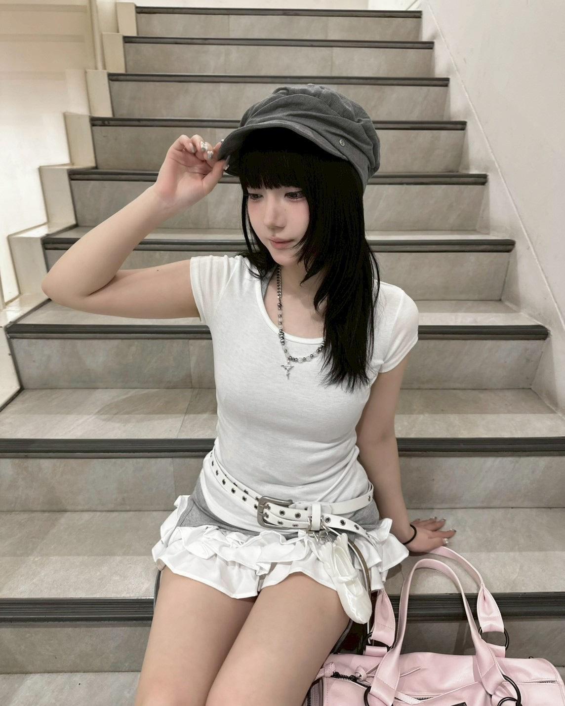 受注制【nmtc+】Back Button Slit U-Neck Tee (5color)