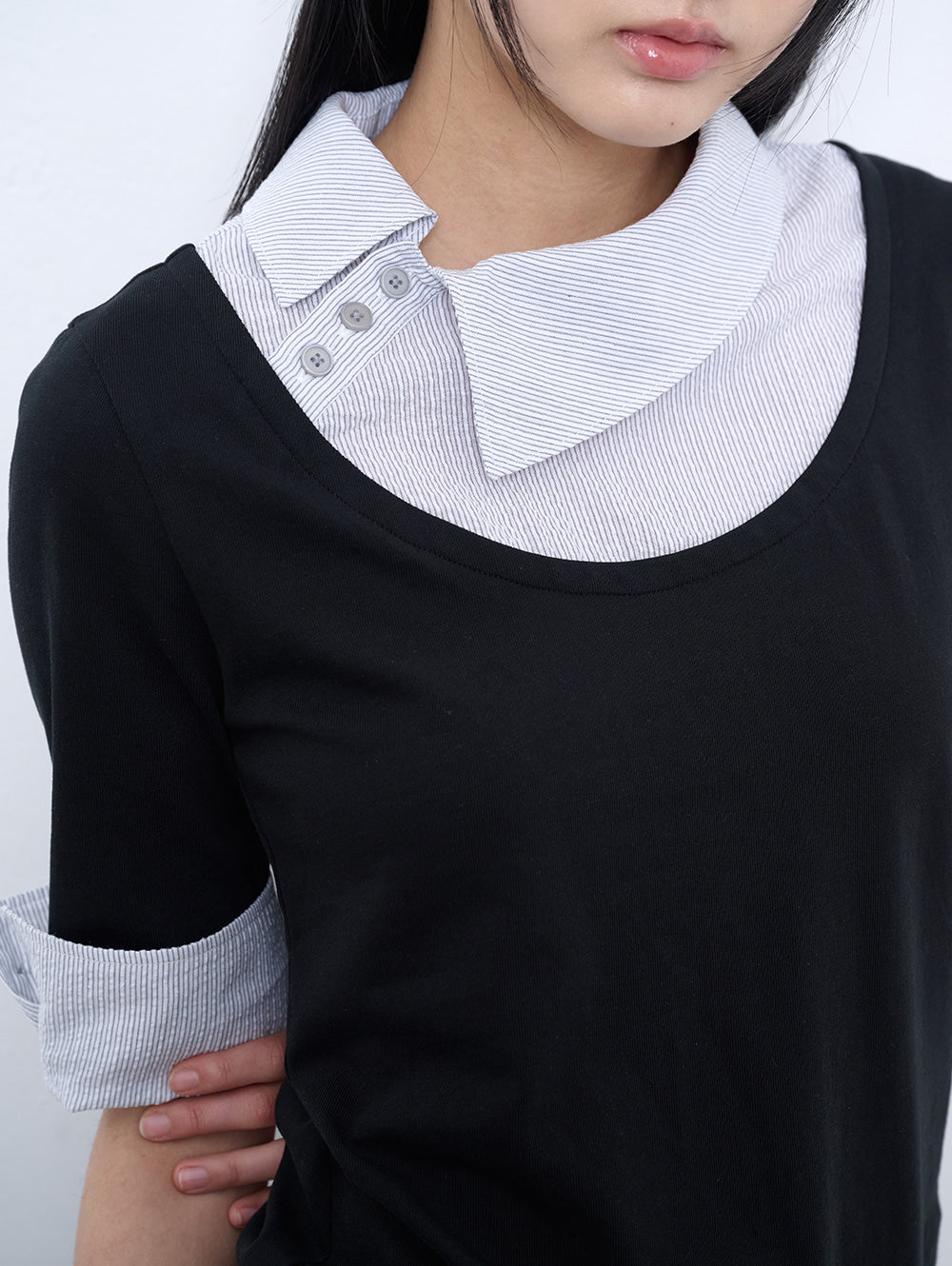 【TUOMIO】ASYMMETRIC COLLAR TOP