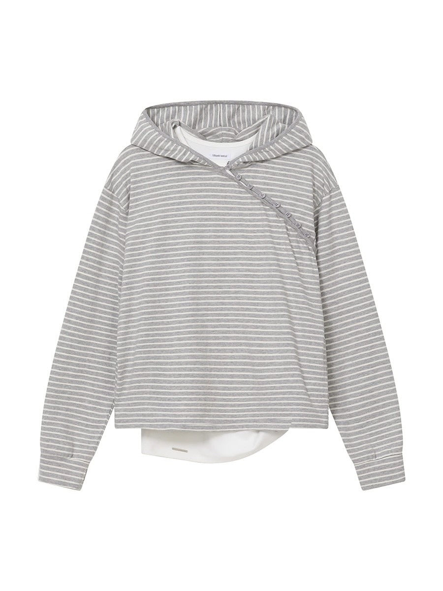 【Miseki seoul】Diagonal button Layered hoodie