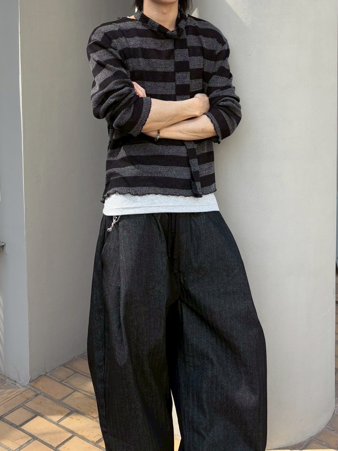 【nmtc+】tie set sheer border long sleeve (2color)