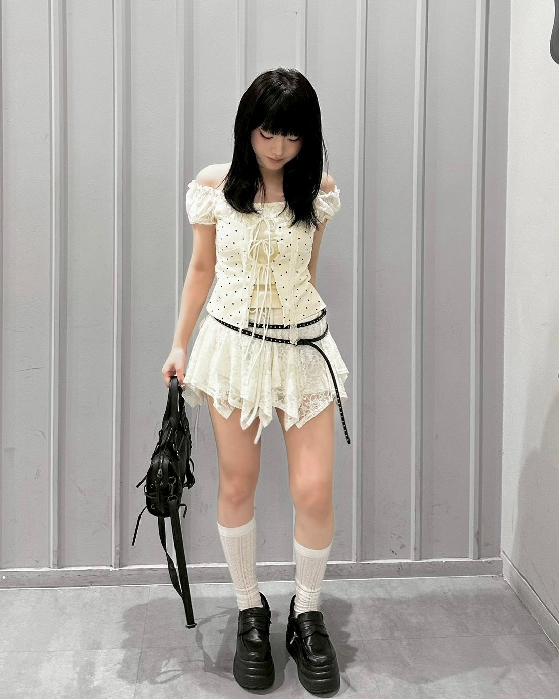 【nmtc+】Dot Lace Ribbon Blouse (2color)