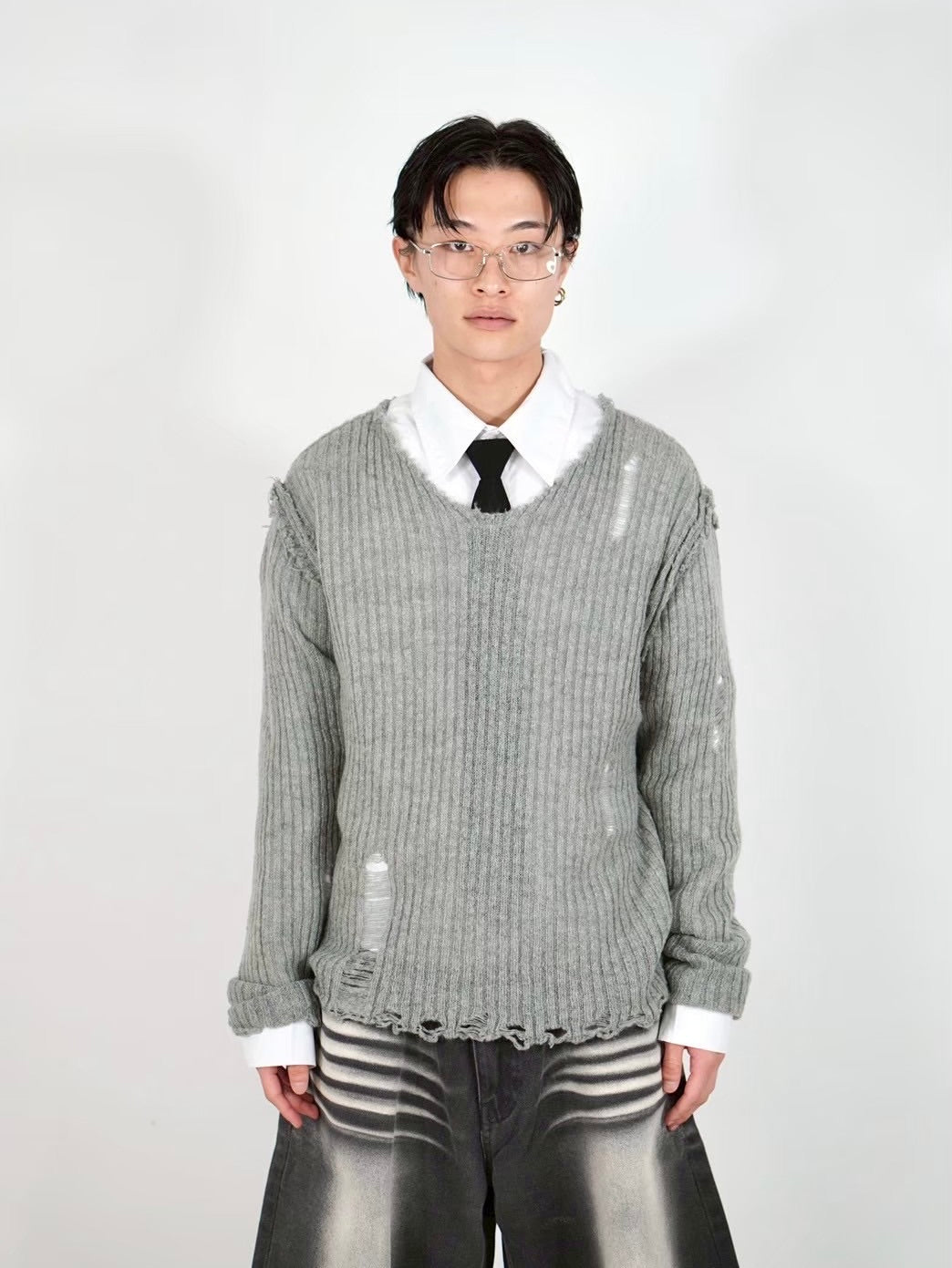 Chikashitsu +】damage reverse v neck knit (3color) – PRESSING WEB SHOP