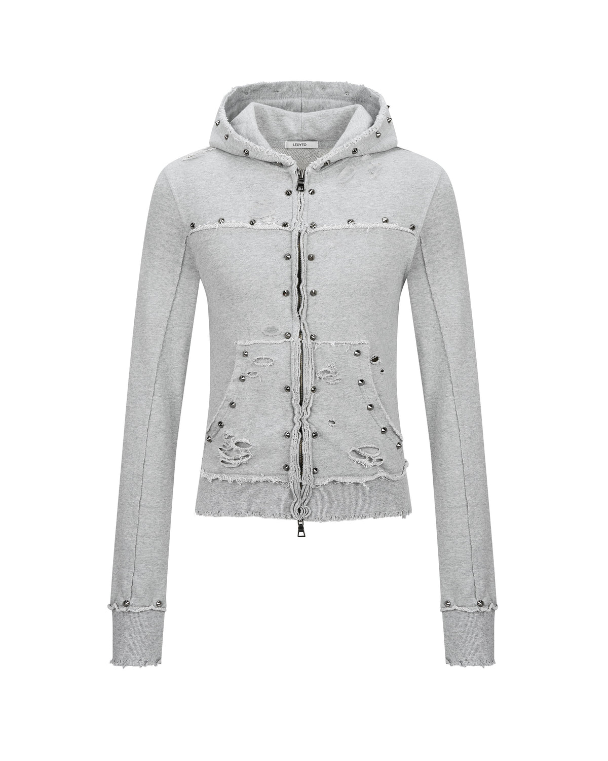 【LECYTO】Destroyed Spike Zip-Up Hoodie