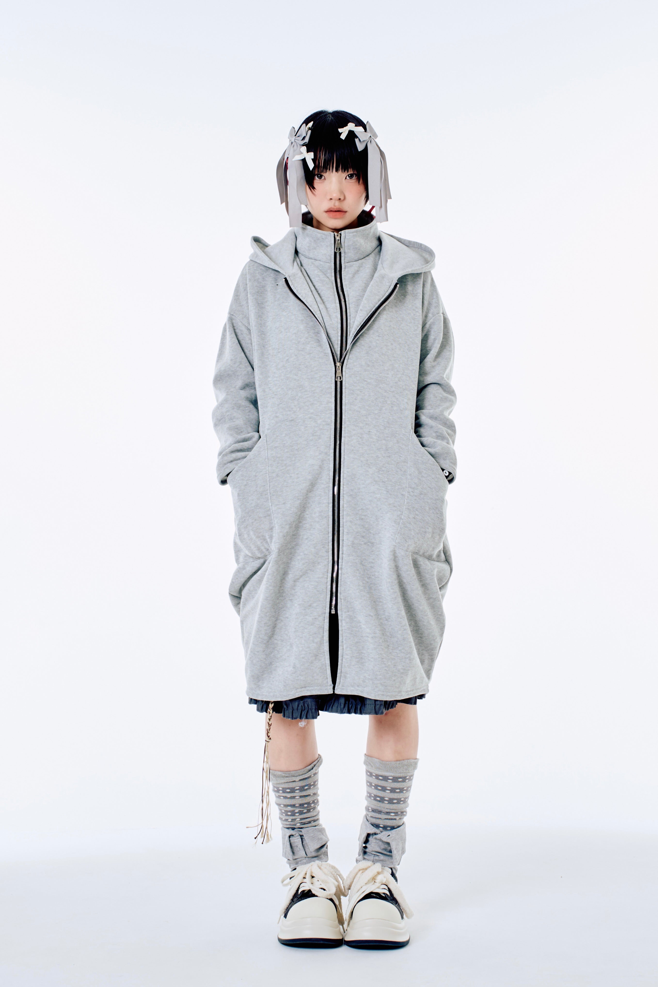 国際配送【Nerd out XU】big layered zip hoodie (2color) / 【ナードアウトエックスユー】ビックレイヤードジップフーディー