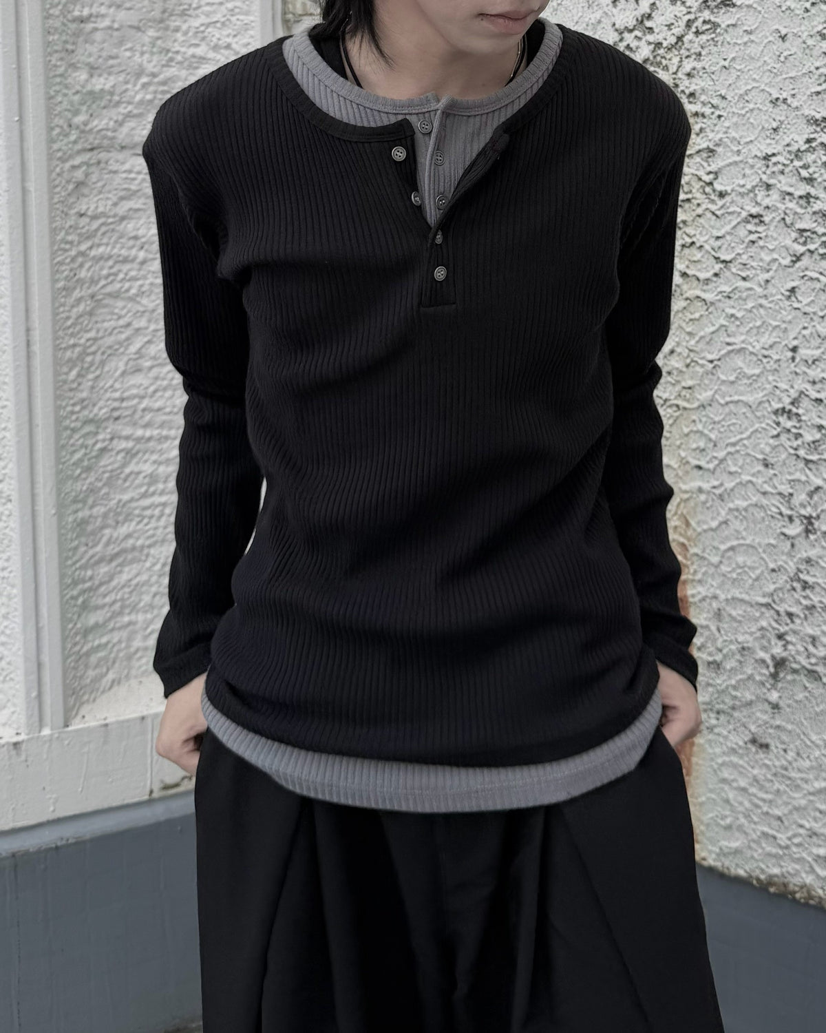 【nmtc+】layered henley neck long sleeve (2color)