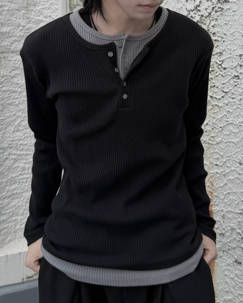 受注制【nmtc+】layered henley neck long sleeve (2color)