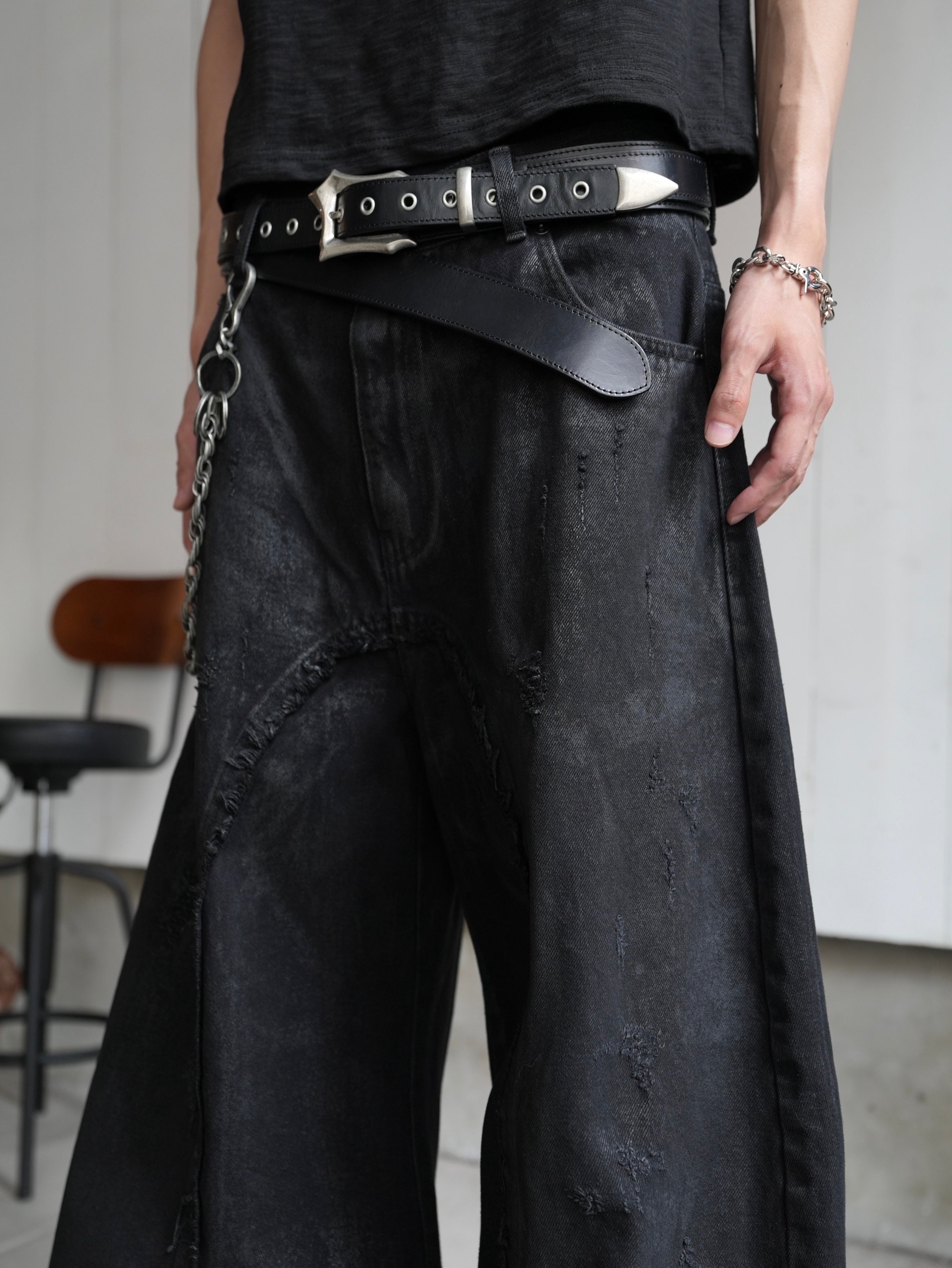 【CHIKASHITSU PLUS HIGH】Layered leather eyelet belt