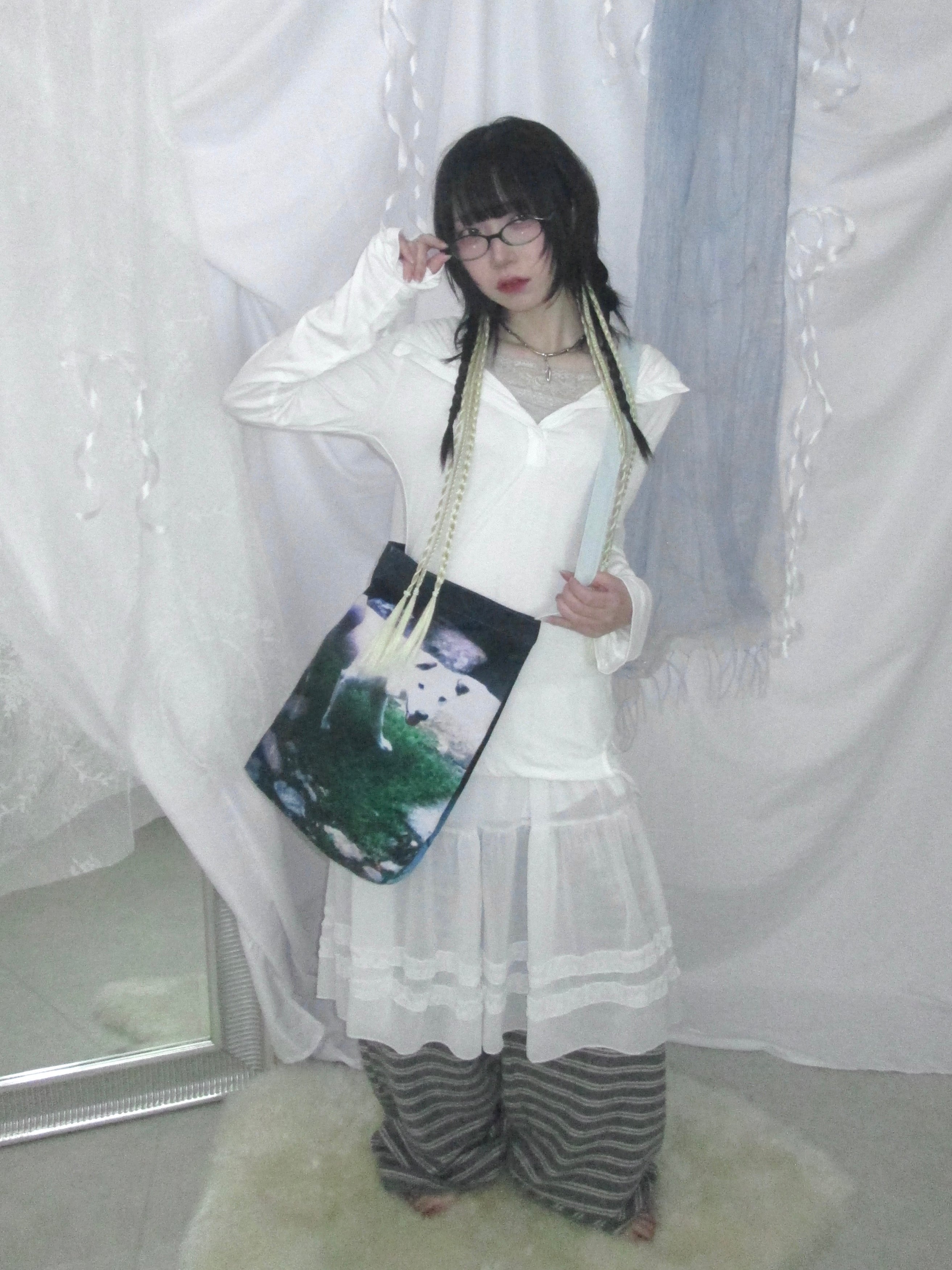 5/29 20:00発売 国際配送【Nerd out XU】see-through midium frill banding skirt (3color)