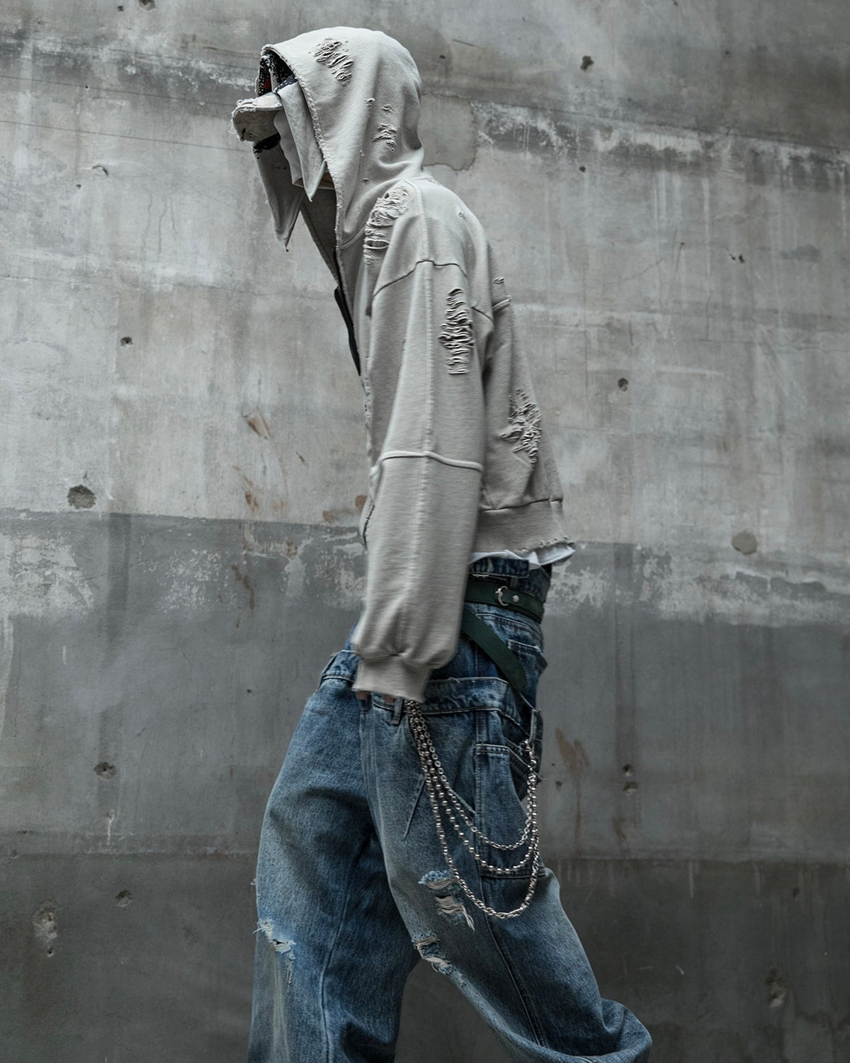 【roaringrad】Damage Crop Hoodie Jacket