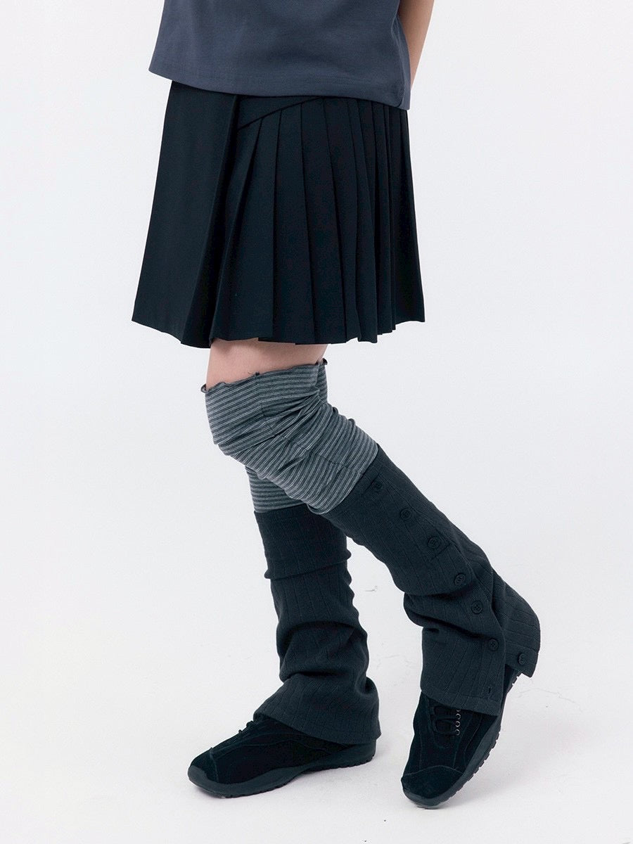 【Miseki seoul】 Striped layered button leg warmer
