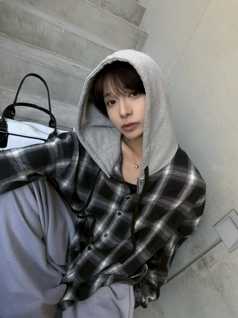 【LUV CODE】hooded check shirt