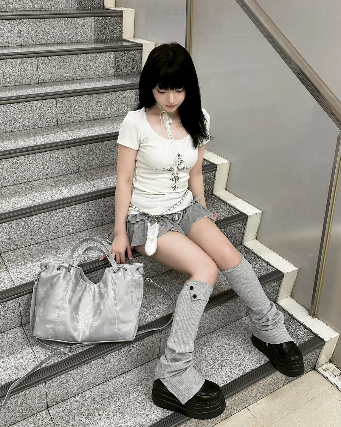 【nmtc+】Mika Cross Shirring Tee Scarf Set (3color)