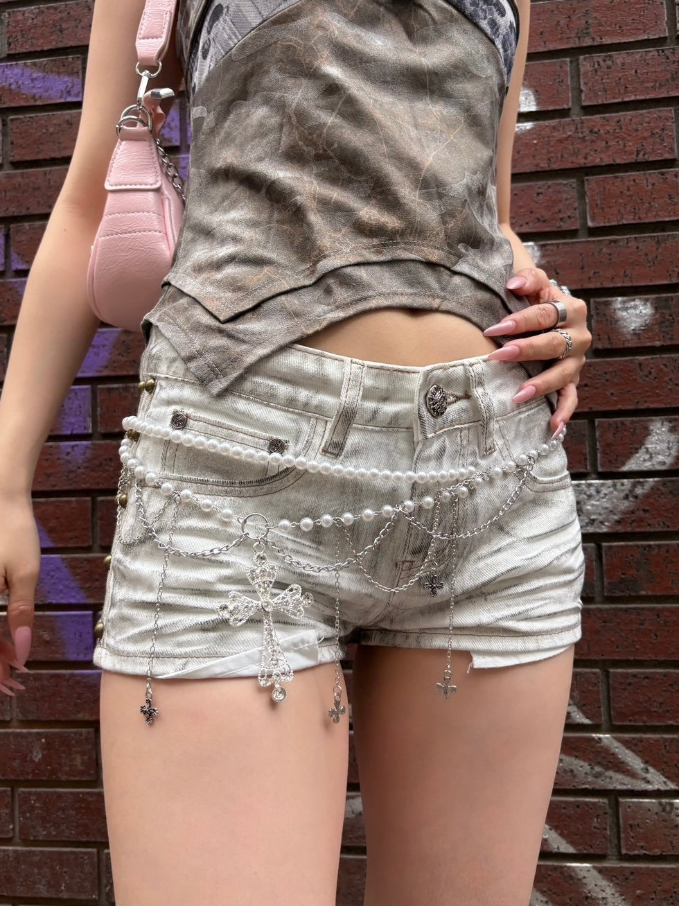 7/11 20:00発売　国際配送【BABY09】cross pearl waist chain (2color)