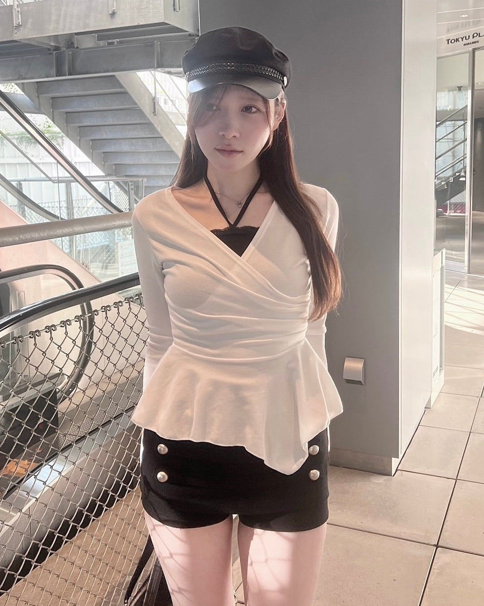 受注制【nmtc+】Draped Peplum Wrap Top (2color)