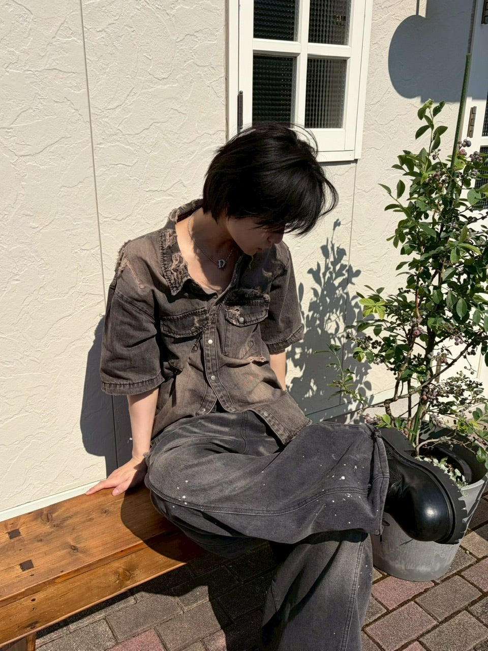 受注制【LUV CODE】damage denim shirt