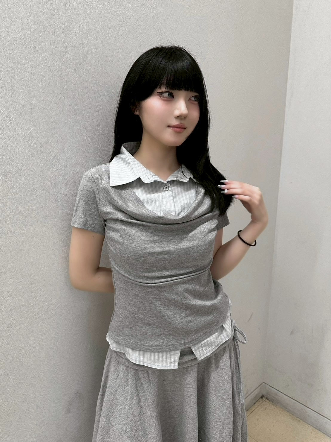 7/10 20:00発売 受注制【nmtc+】Layered Draped Shirring Shirt Top (2color)