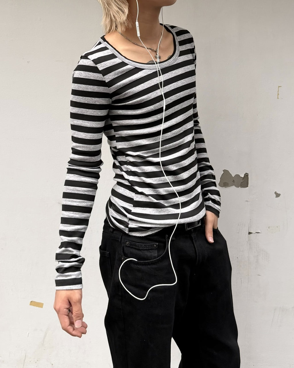 国際配送【RENOL】slim fit stripe long sleeve tee