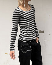 国際配送【RENOL】slim fit stripe long sleeve tee