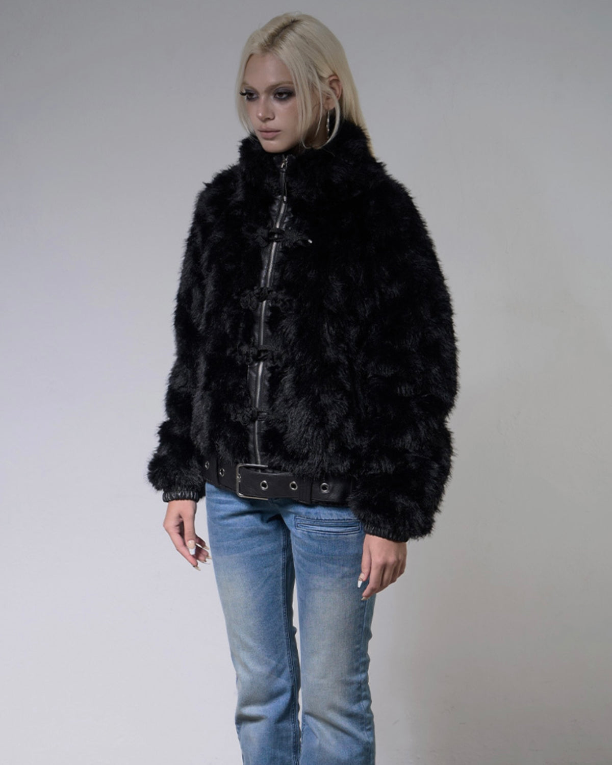 【FANCY CLUB】TOGGLE LEATHER FUR JACKET