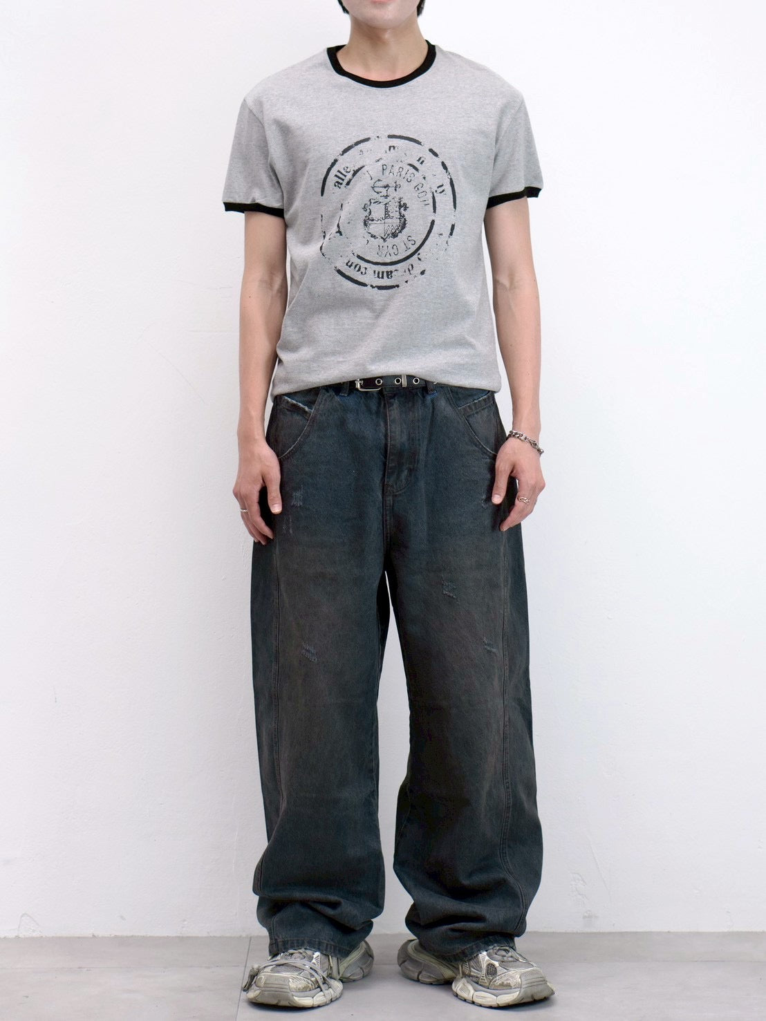 受注制【Chikashitsu +】stamp printing ringer tee (3color)