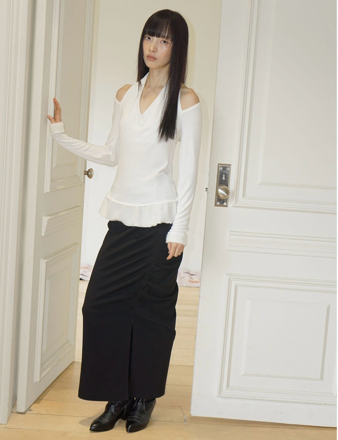 【Uglyshadow】RUCHED LONG TIE SKIRT