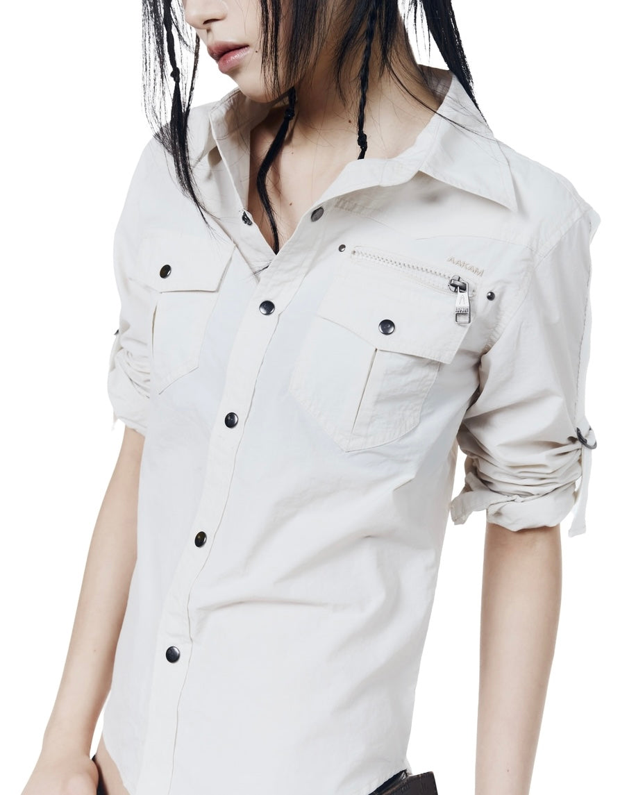 【AAKAM】Roll-Up Nylon Safari Shirts