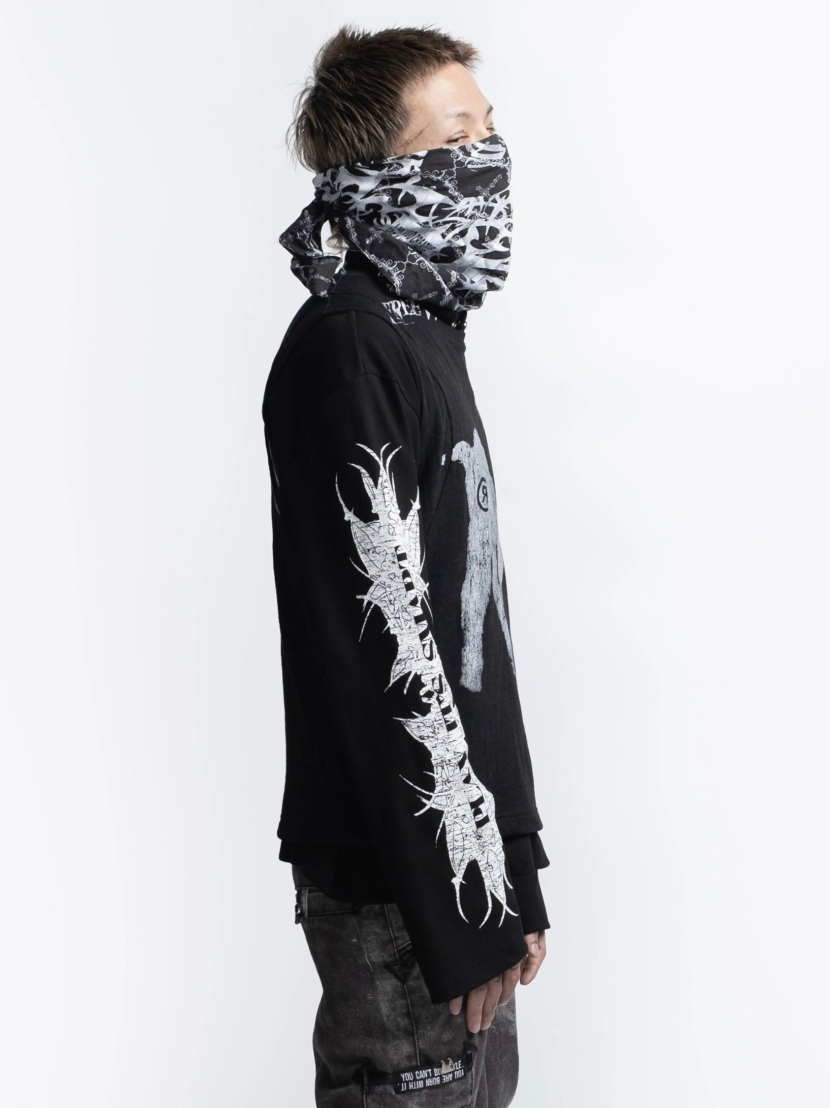 【F.V.V.O】Ribbed Printed Henley Long Sleeve