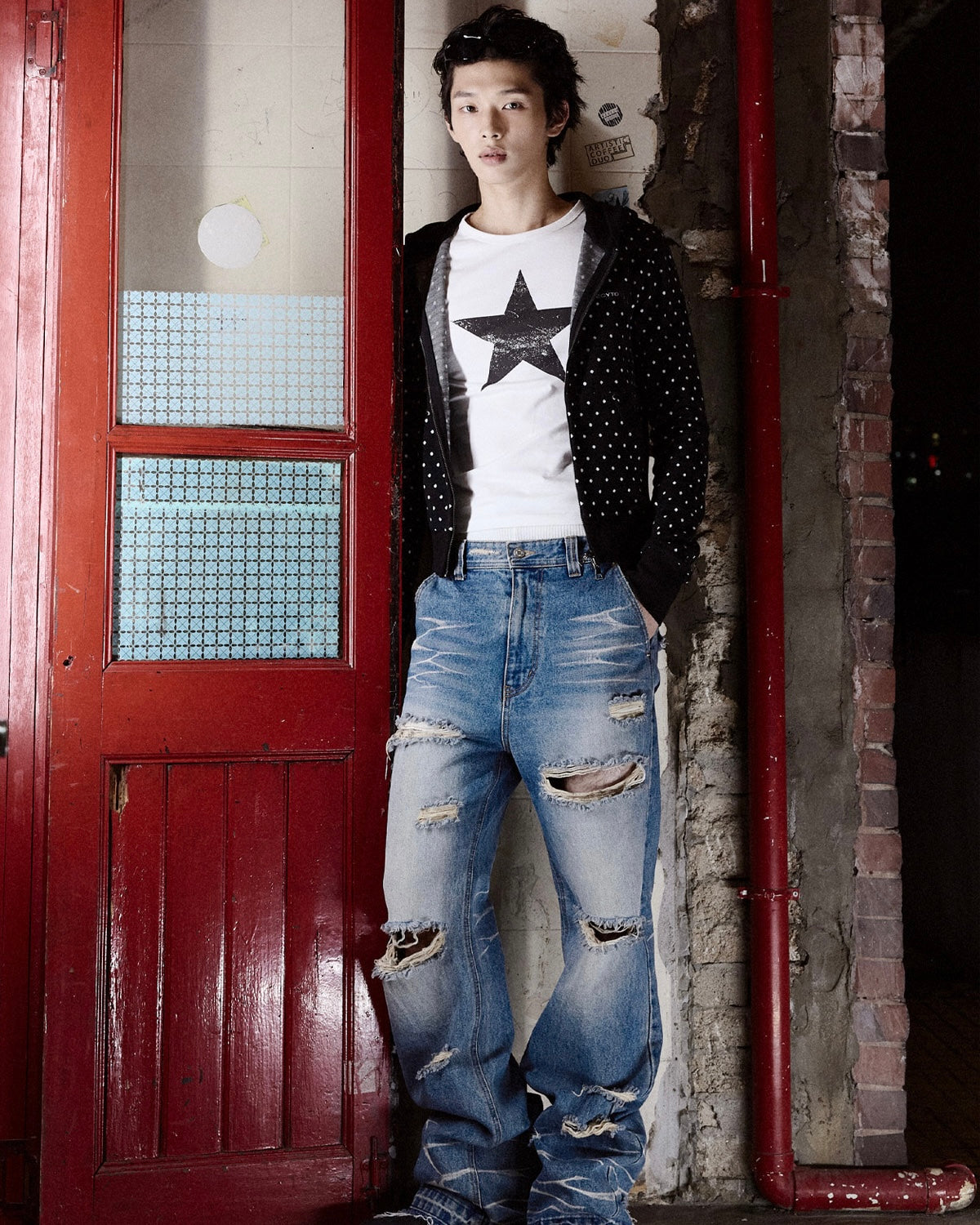 【LECYTO】Polka Dot Hoodie Zip-Up