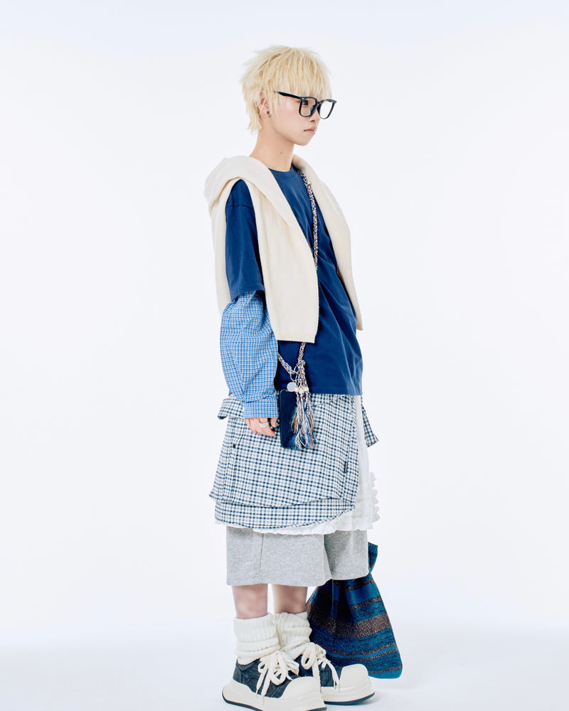 国際配送【Nerd out XU】blue knit tote bag