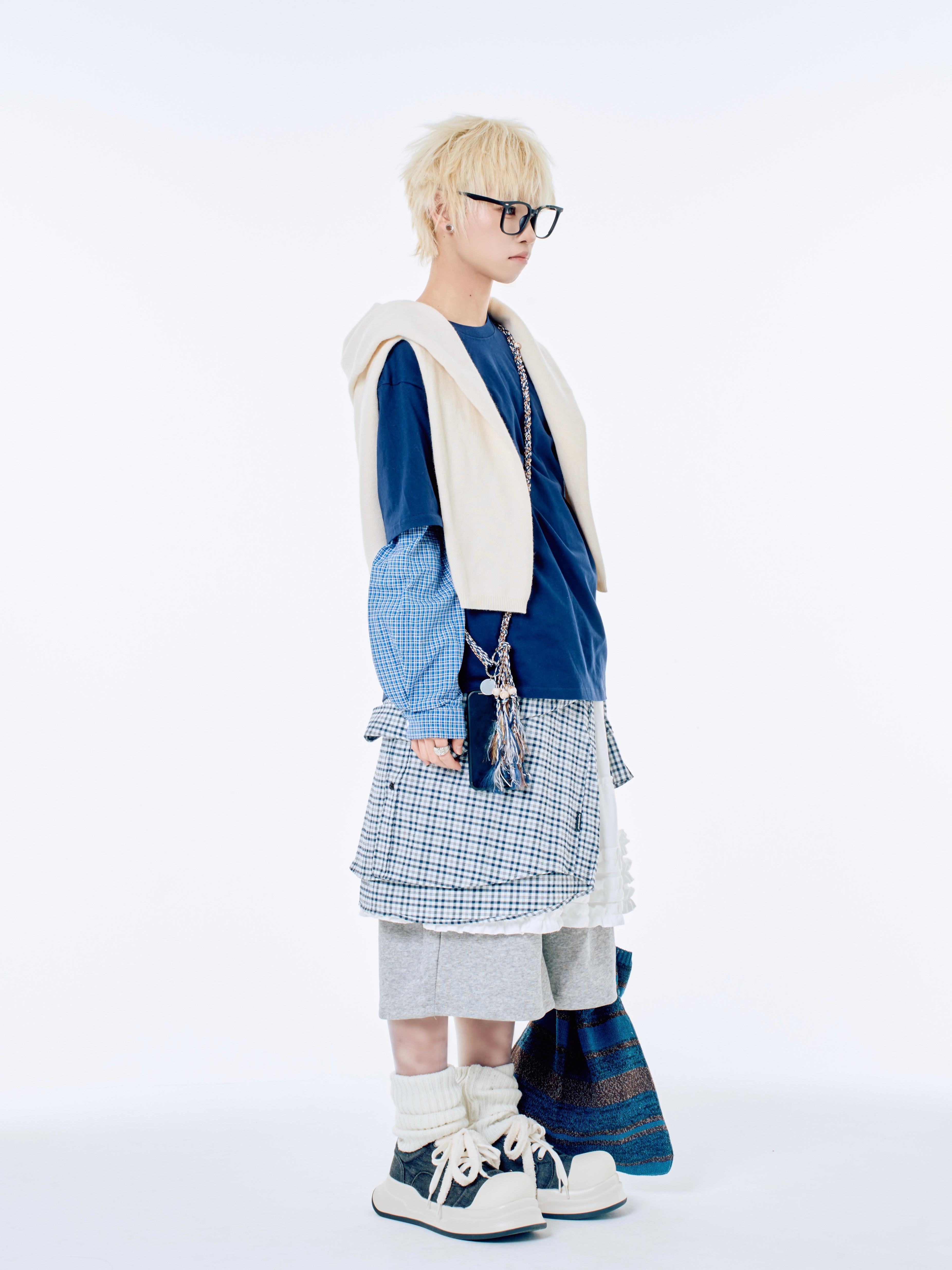 国際配送【Nerd out XU】blue knit tote bag