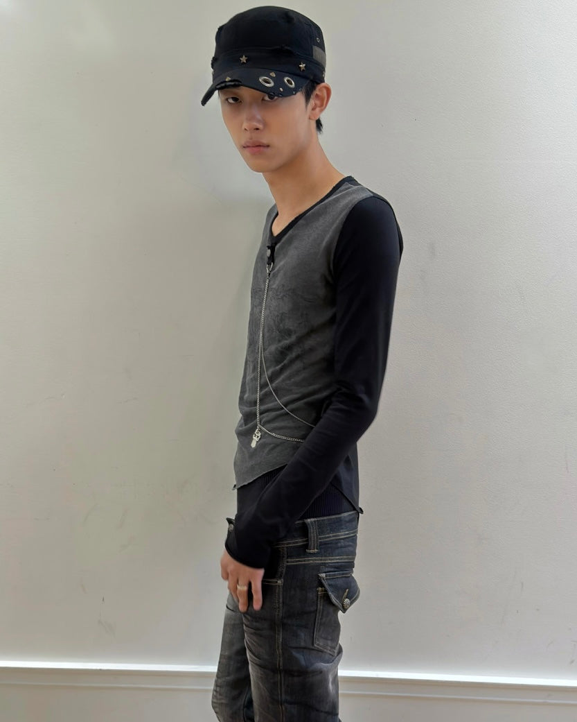 【LECYTO】Eyelet Distressed Patrol Cap