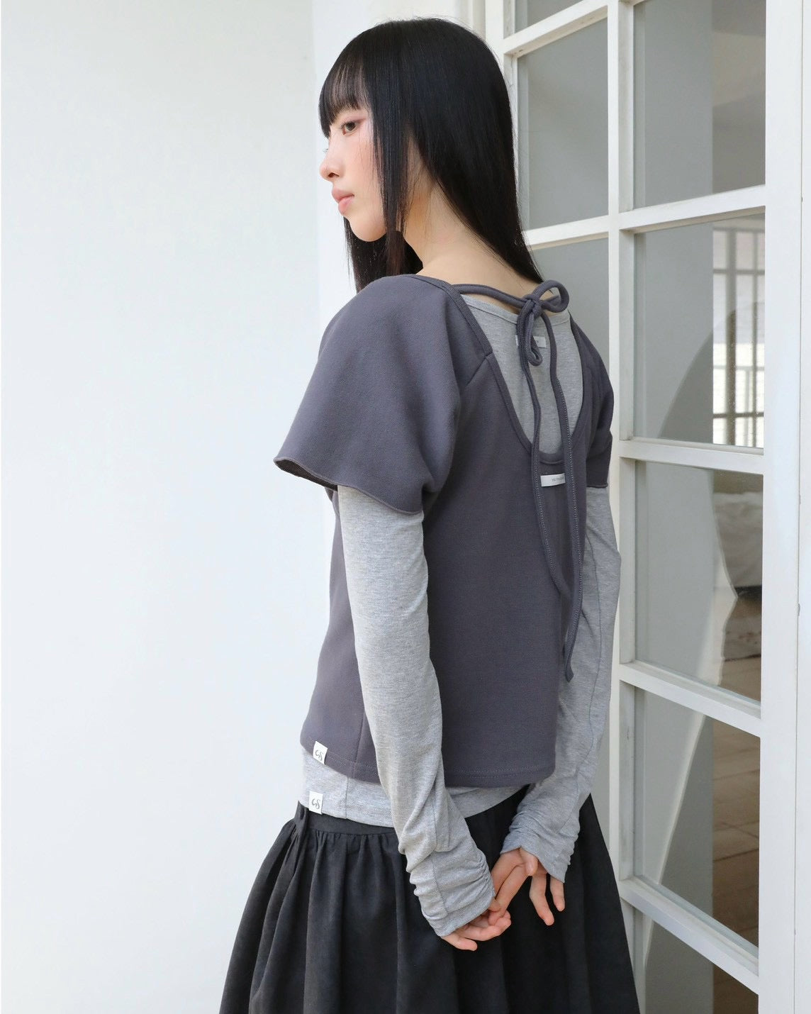 【Uglyshadow】WRAP SHIRRING TOP