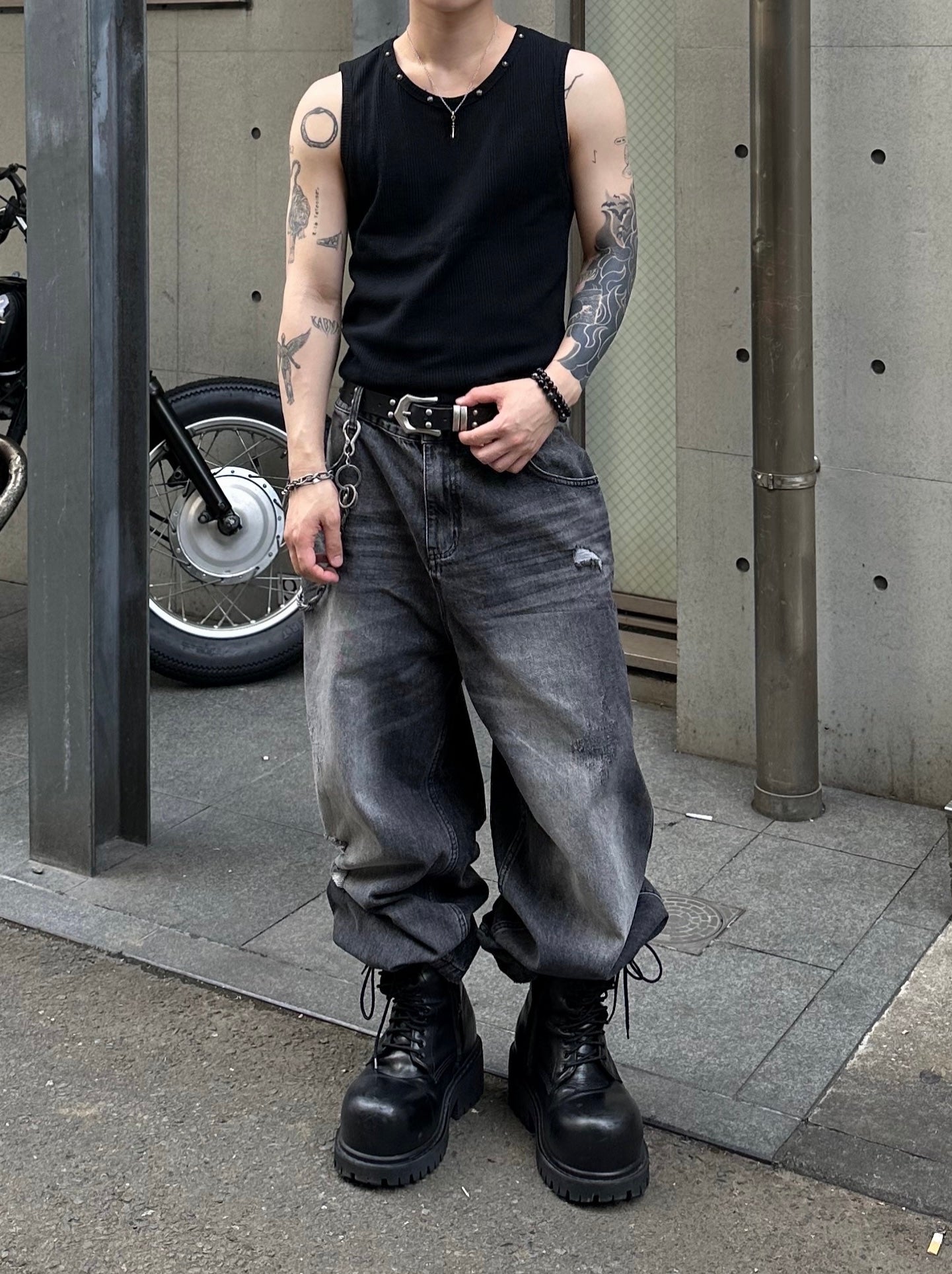 大阪店WEB限定受注制【Chikashitsu +】neck studs tank (3color)