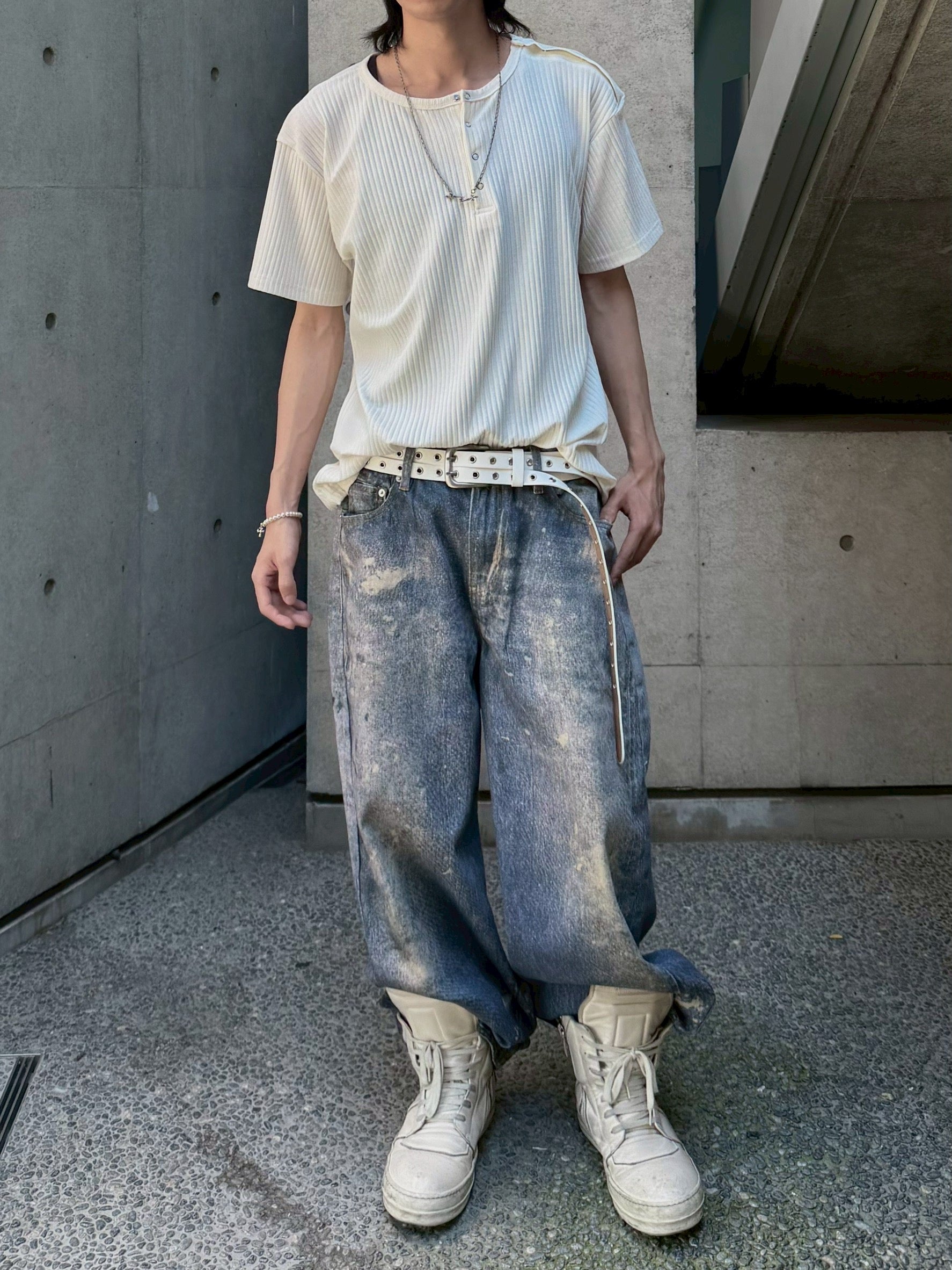 受注制【nmtc+】Shoulder Henley Eyelet Tee (3color)