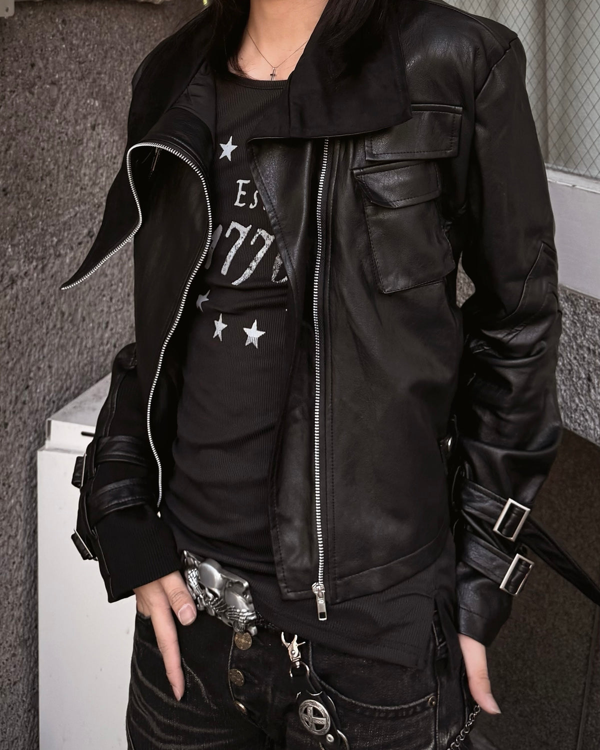 受注制【Never mind the XU】Utility Leather Rider Jacket