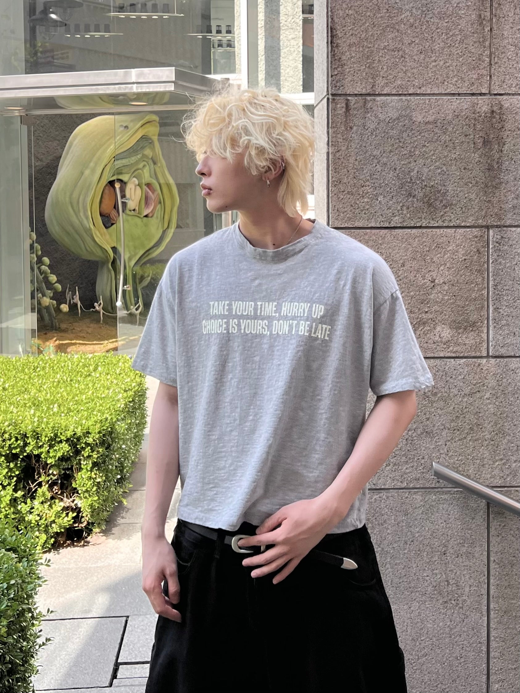 大阪店WEB限定受注制【Chikashitsu + 】vintage lettering slub t-shirt (2color)