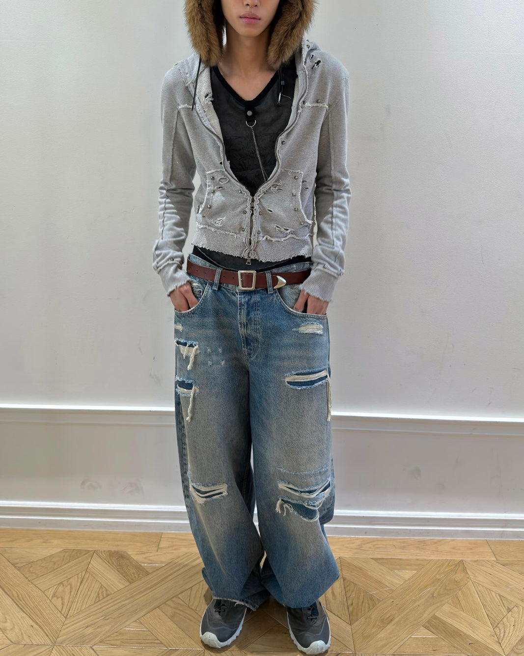 【LECYTO】Destroyed Spike Zip-Up Hoodie