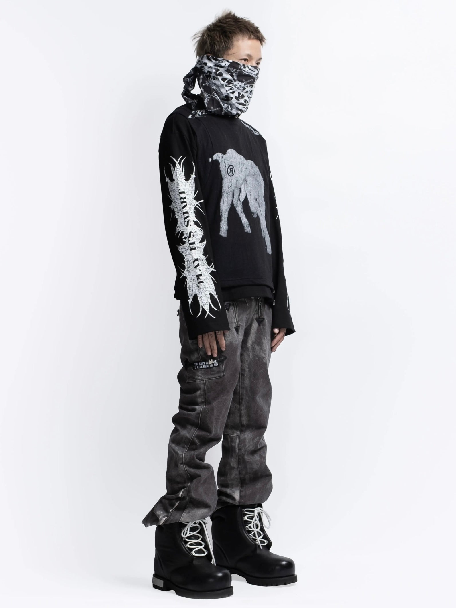【F.V.V.O】Ribbed Printed Henley Long Sleeve