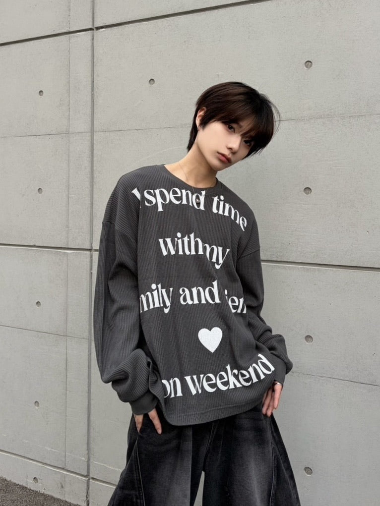 【LUV CODE】lettering waffle long sleeve tee