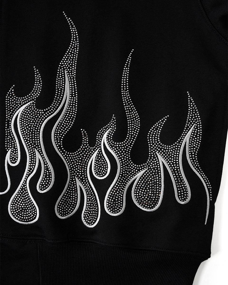 【SUPPLIER】Fire Pattern Rhinestone Zip Hoodie