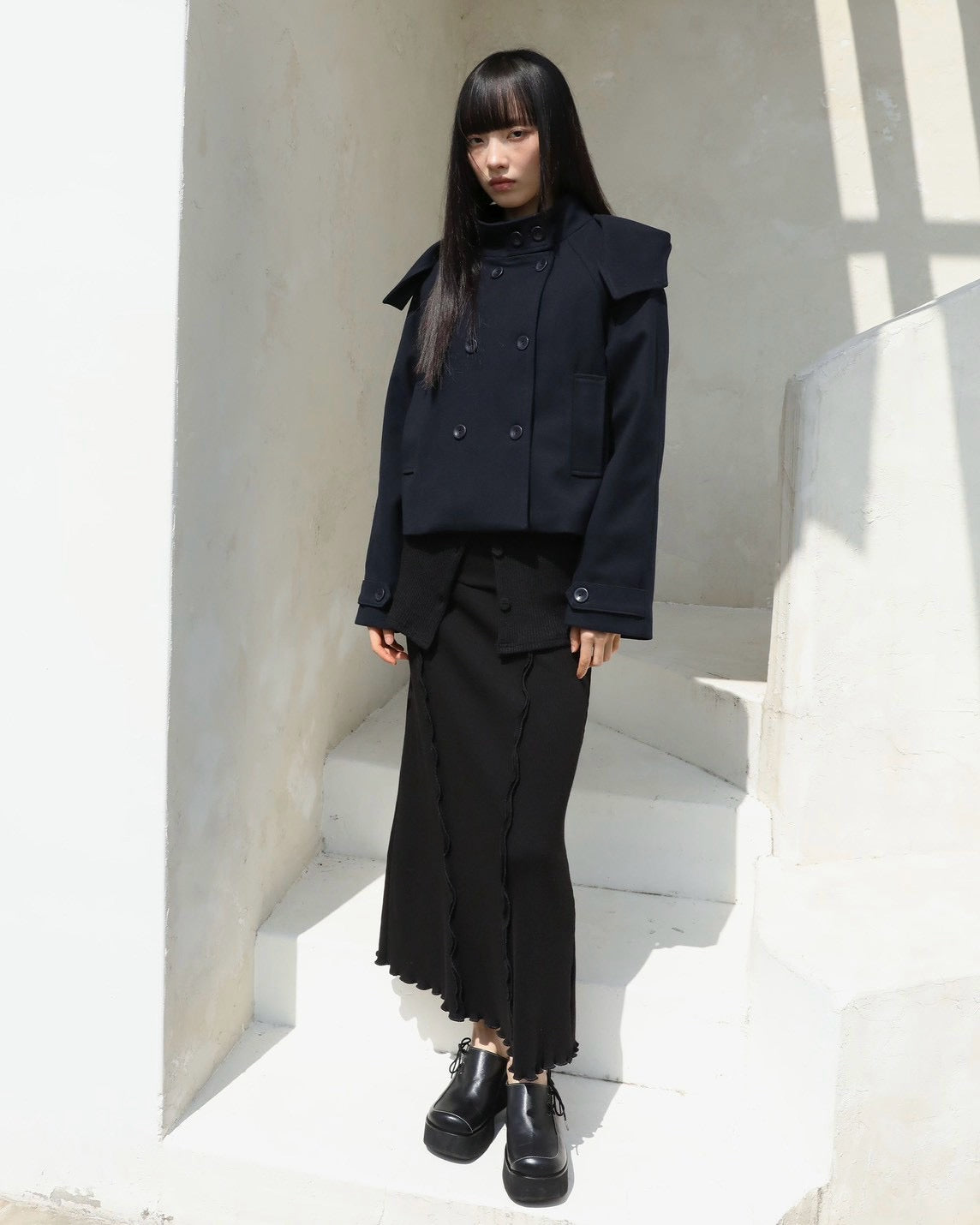 【Uglyshadow】RIBBED LONG SKIRT