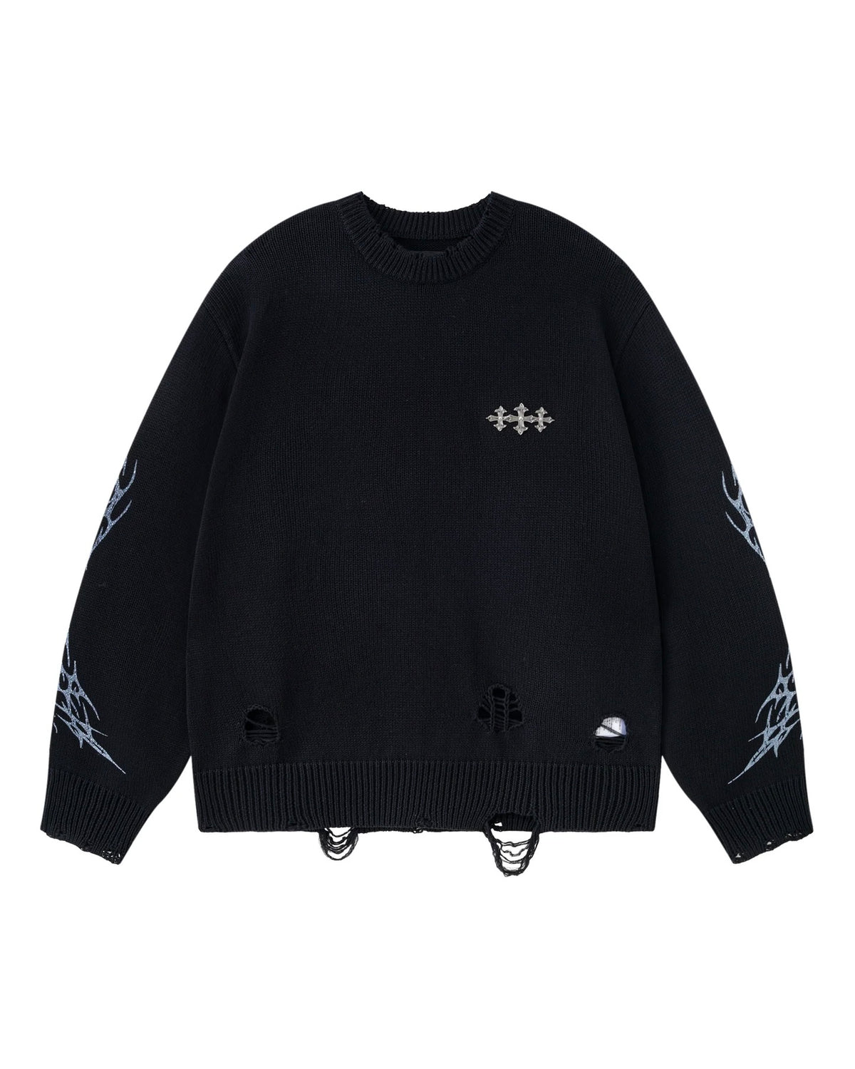 【SUPPLIER】Distressed Tribal Bones Crew Knit