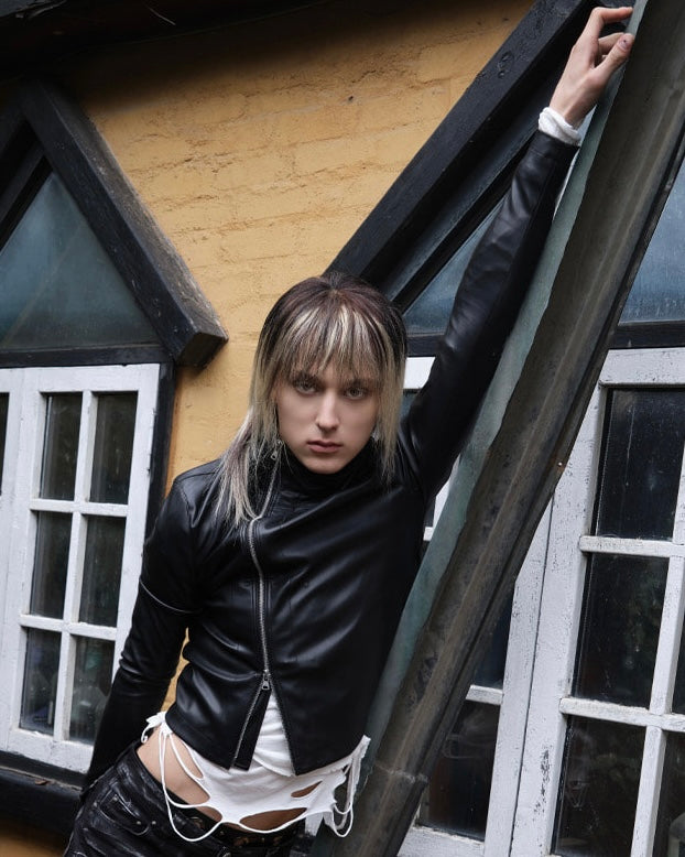 【LECYTO】Offset Leather Jacket