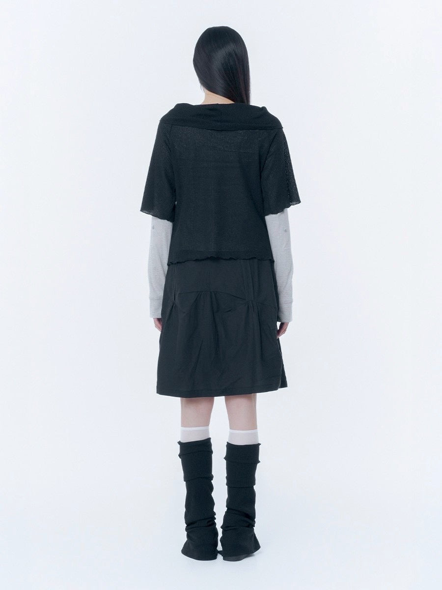 【Miseki seoul】Diagonal crochet knit top